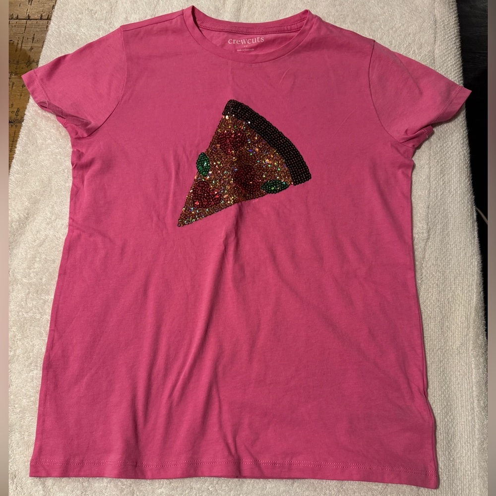Crewcuts Pink Tee with Sequin Pizza Design